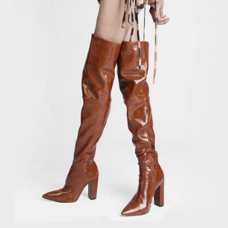 Over-the-Knee Boots Women Chunky Heel 2026 Spring Autumn Fashion Slimming Boots High Heel Long Boots Straight Boots Riding Boots Plus Size