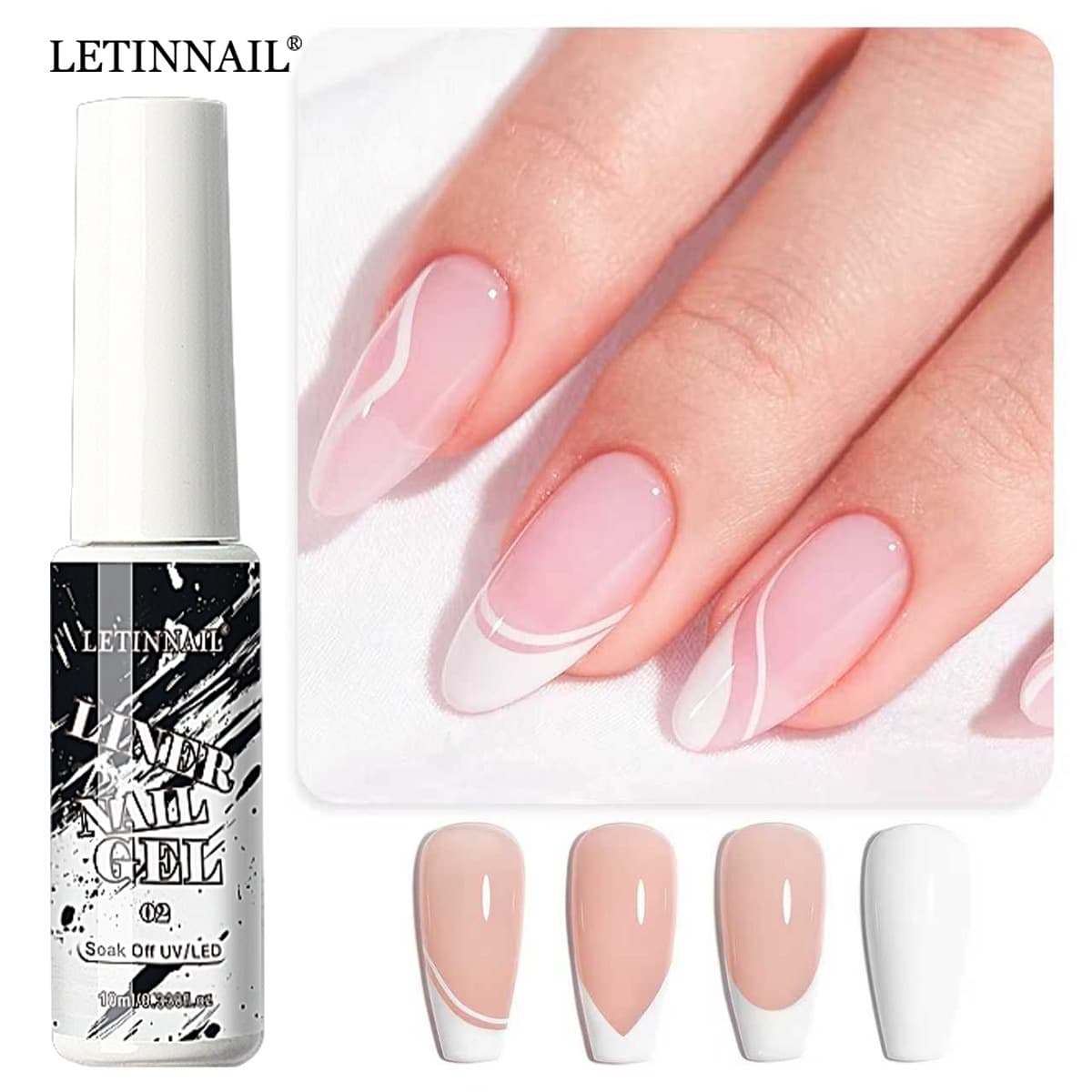 White Black Liner Gel Nail Art Polish 2in1 Ultra-fine Brush