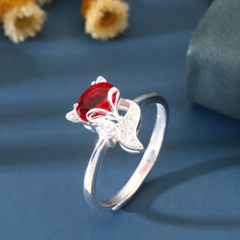 No. 5954 990 pure silver open zircon fox ring for women, niche design light luxury gemstone fashion Korean style live stream