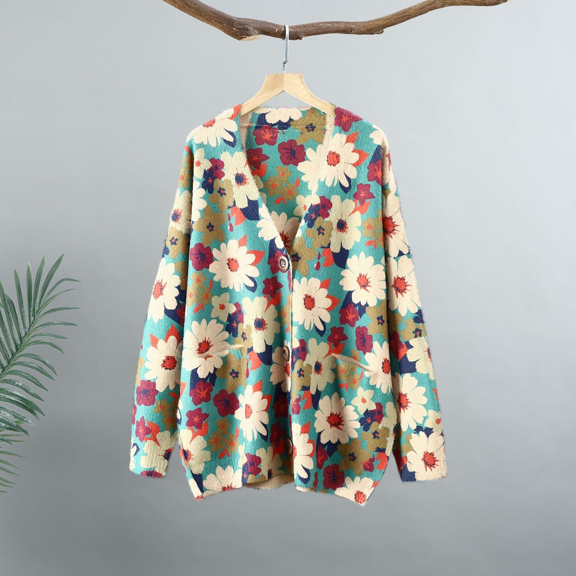 Warm Mink Fur Watermark Chrysanthemum Top Cardigan 2025 New Autumn/Winter Sunflower Knit Sweater Women Wholesale
