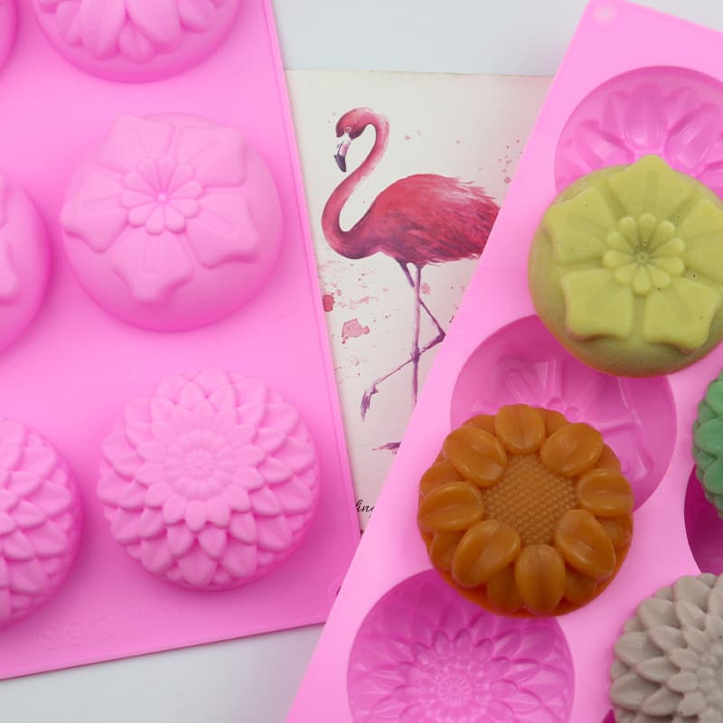 6-Piece Silicone Cake Mold with Different Flower Designs, Silicone Soap Mold, Cold Process Soap Mold, DIY Handmade Baking Mold