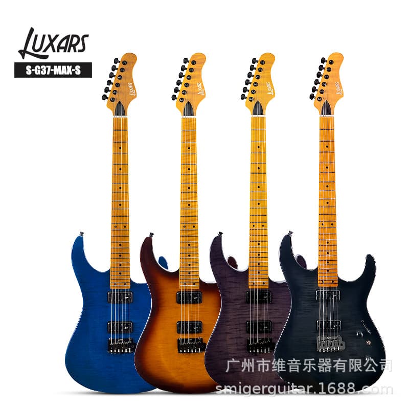 High-End 24-Fret Electric Guitar with Tiger Stripe Veneer and Glossy Finish, Electric Guitar Factory Wholesale Cross-Border