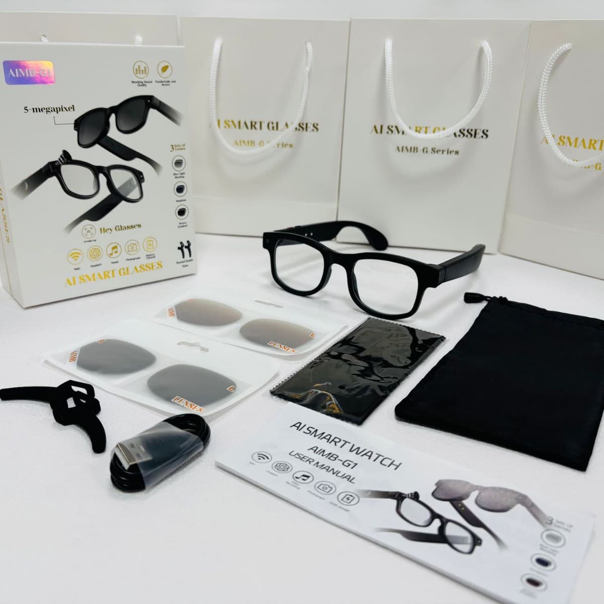 AIMB-G1 Hot AI Smart Glasses Bluetooth Call Recording Video Voice Translation Outdoor Sports Sunglasses