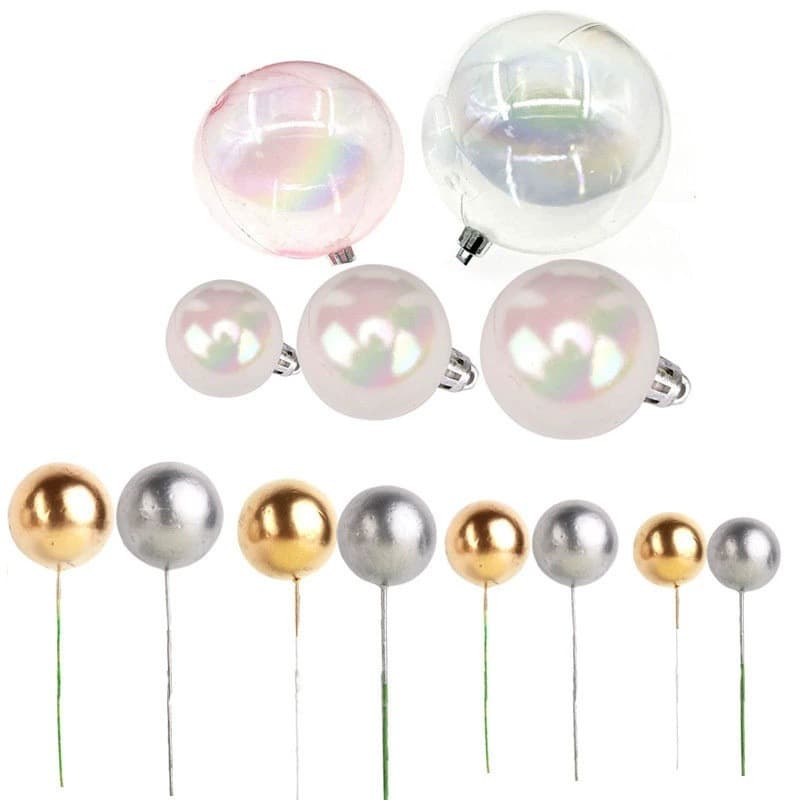 Cake decoration INS gold ball silver ball colorful transparent ball plug-in baking birthday dress dessert table holiday flag