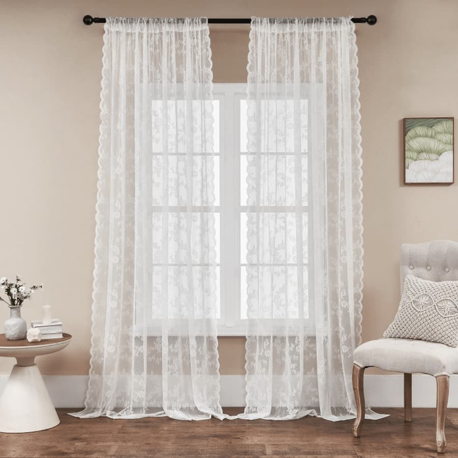 1pc Lace Filtering Sheer Curtain, German Curtain, Bay Window Balcony Window Sheer, Floral Pattern Sheer Curtain, Door Curtain Partition