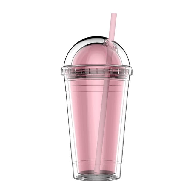Manufacturer supplies 350ml arch lid drink cup, round lid plastic straw cup, double-layer insert milk tea cup with logo