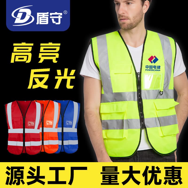 Reflective Night Safety Vest with Multiple Pockets for Sanitation Workers, Construction Site Mesh Traffic Safety Vest, Customizable