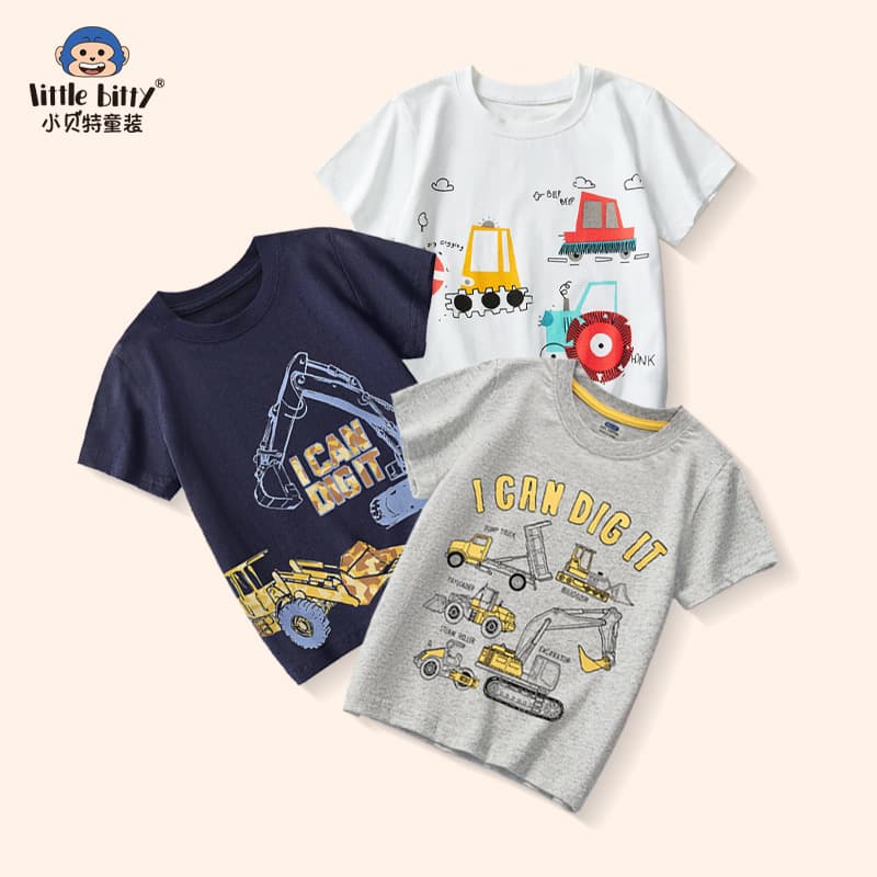 2025 Summer New Kids Cartoon Car Short Sleeve T-Shirt Top Boys Fashion European American Pure Cotton T-Shirt
