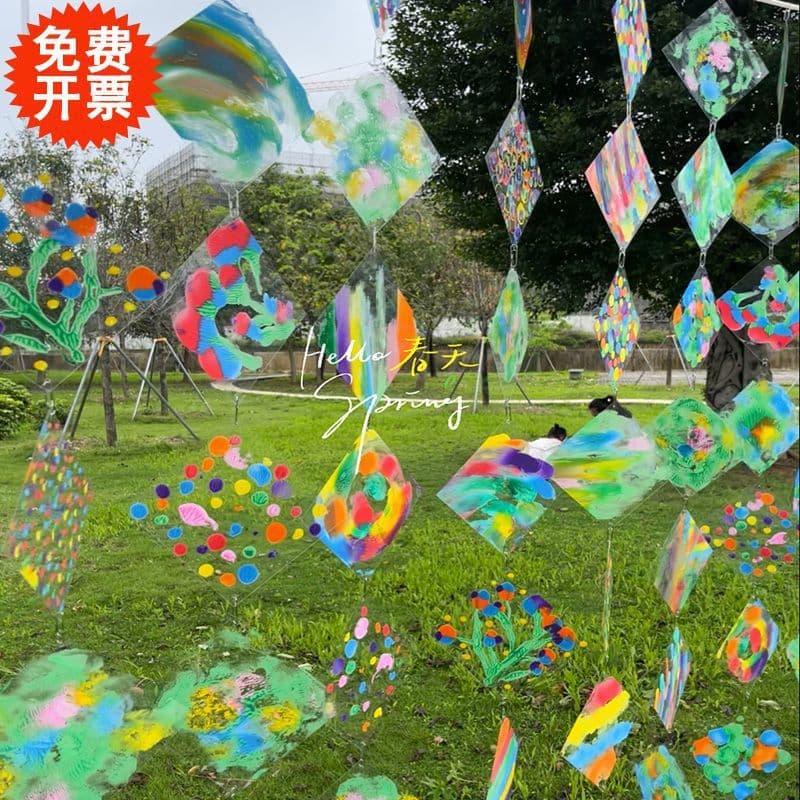 PVC Transparent Square Sheets, Kindergarten Environmental Creation Materials Hanging Ornaments, Children's DIY Doodle Painting Hanging Decor Plastic Boards