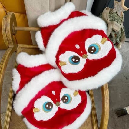 Pet Winter Fleece Lion Embroidery New Year Costume for Bichon Yorkie Dogs Cats Festive Factory Direct