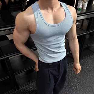 Muscle Men's Vest Men's Workout Fitness Elastic Tank Top Sweat-Absorbing Cotton Thick Ribbed Casual Big Size Sleeveless Top Men