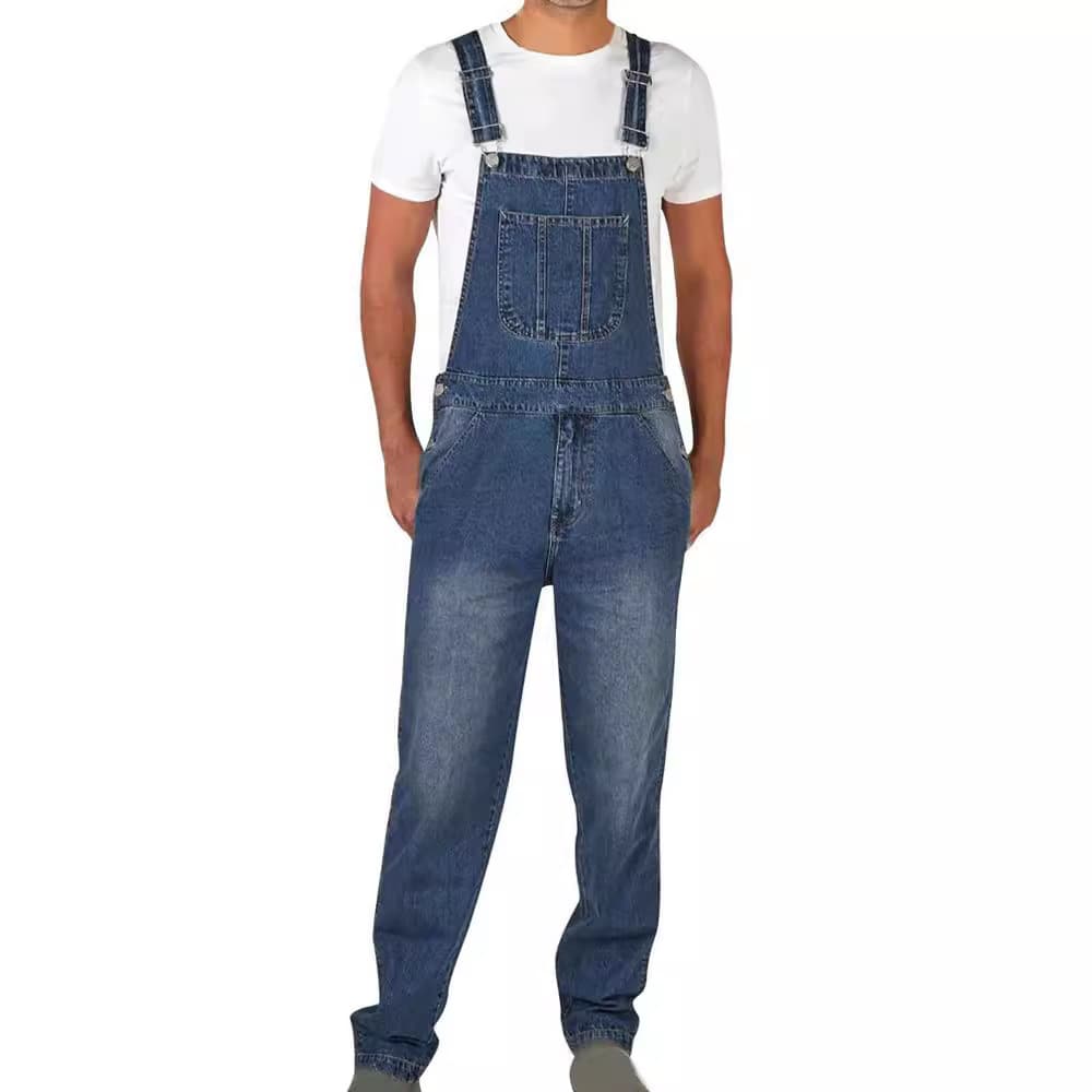 European and American Fashion Retro Spring and Summer Men's Skinny Denim Solid Color Plus Size Distinctive Long Strap Jeans