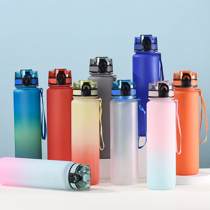 Cross-Border Exclusive Large Capacity Space Kettle Outdoor Plastic Cup 1000ML Gradient Color High-Aesthetic Pop-Up Straw with Strap