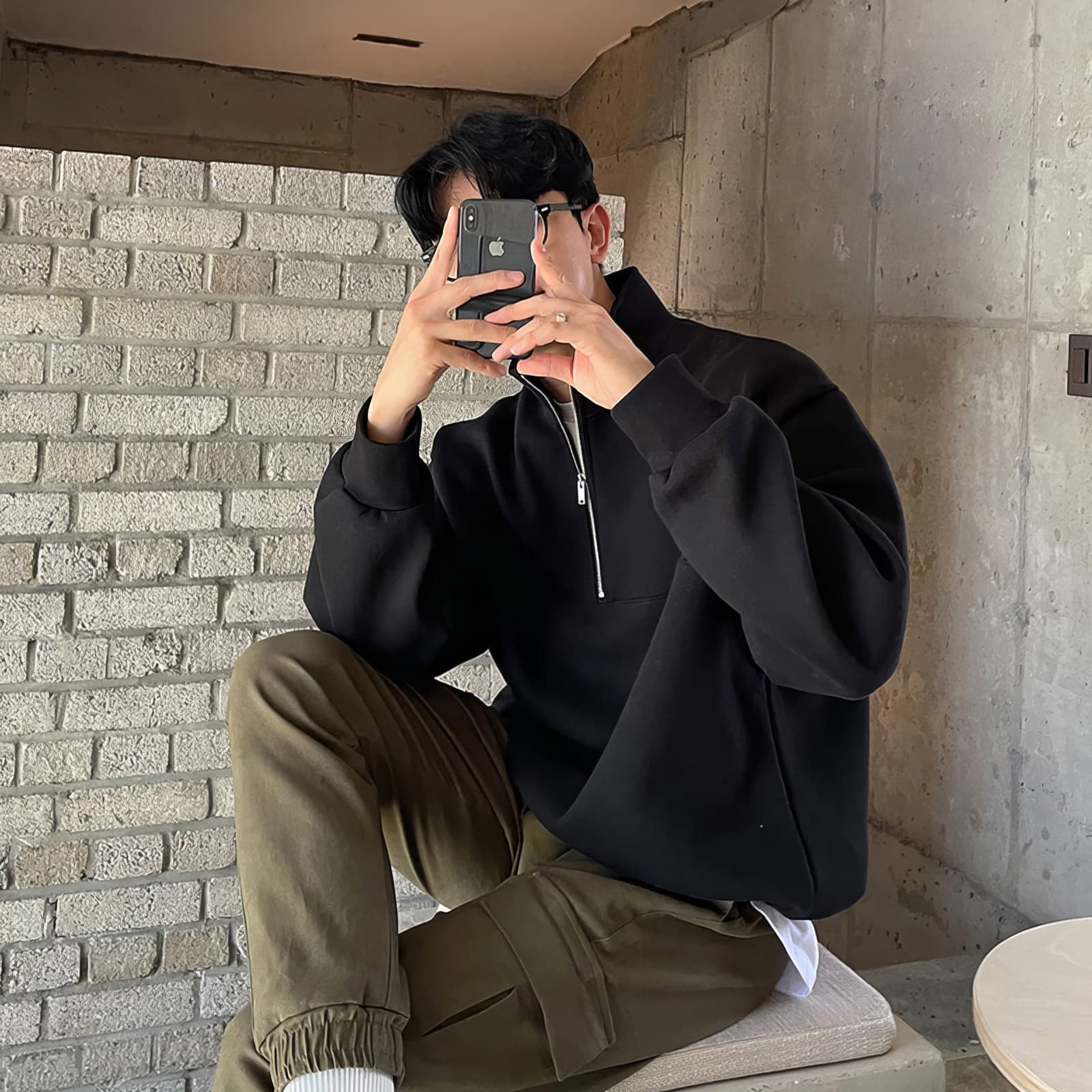 Stand-up collar half-zip sweatshirt for men in autumn new style Japanese vintage trendy brand personality handsome loose top trendy