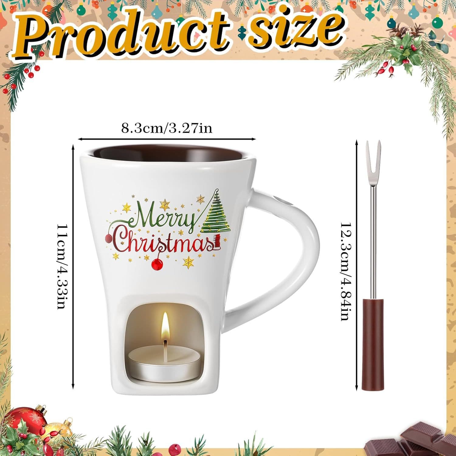 Christmas Heated Mug with Candle Heating Base Ceramic Cup Christmas Themed Mulled Wine Cup