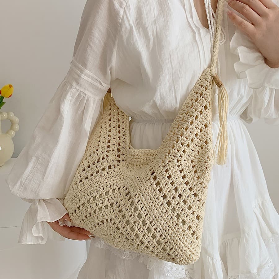 (With inner pocket) Foreign trade fashion shoulder women's bag knitted retro fashion woven bag stylish commuter underarm bag