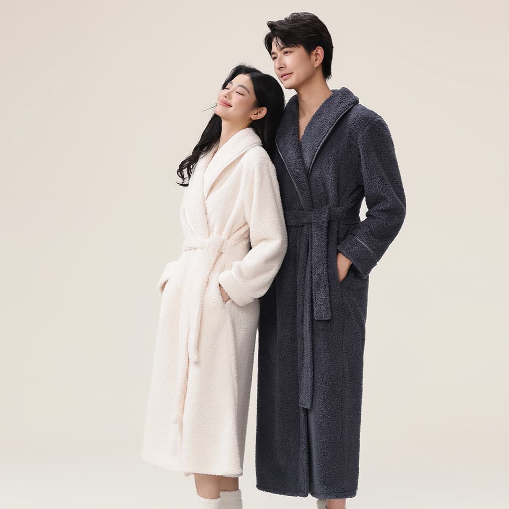 In Stock Autumn/Winter Women's Flannel Long Thick Warm Sleepwear Couple Bathrobe Coral Fleece Homewear Set