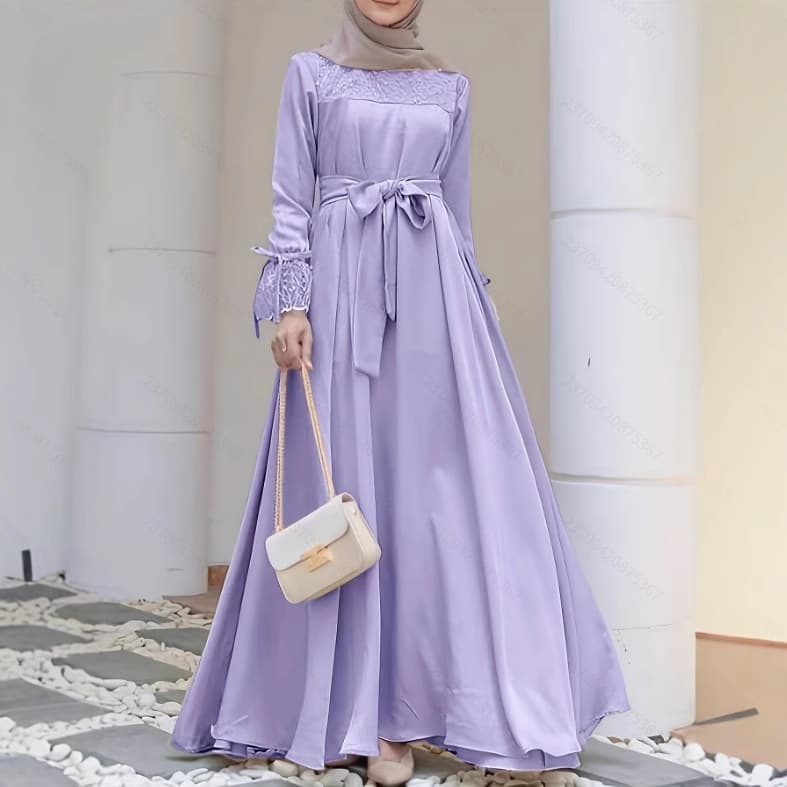 Best-selling Abaya Women Dresses Modern Traditional Lace Trim Long Dress