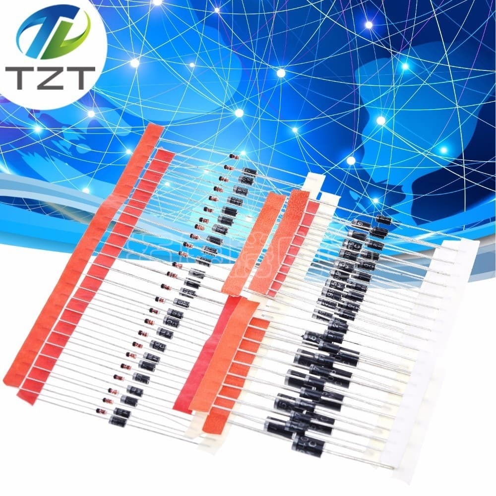 Common Diode Component Kit, 8 Types Total 100 Pieces, Including 1N4148, 1N4007, 5819, 5822, 5408, etc.