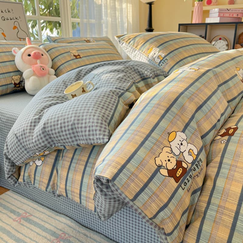 Pure cotton bed four-piece set pure cotton dormitory bed sheet quilt three-piece set small fresh quilt cover four-season universal home bed