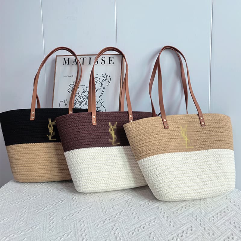 Wholesale Lightweight Woven Beach Bag Women's Fashion Tote Bag Shoulder Bag Large Capacity Contrast Color Large Tote Bag Wholesale