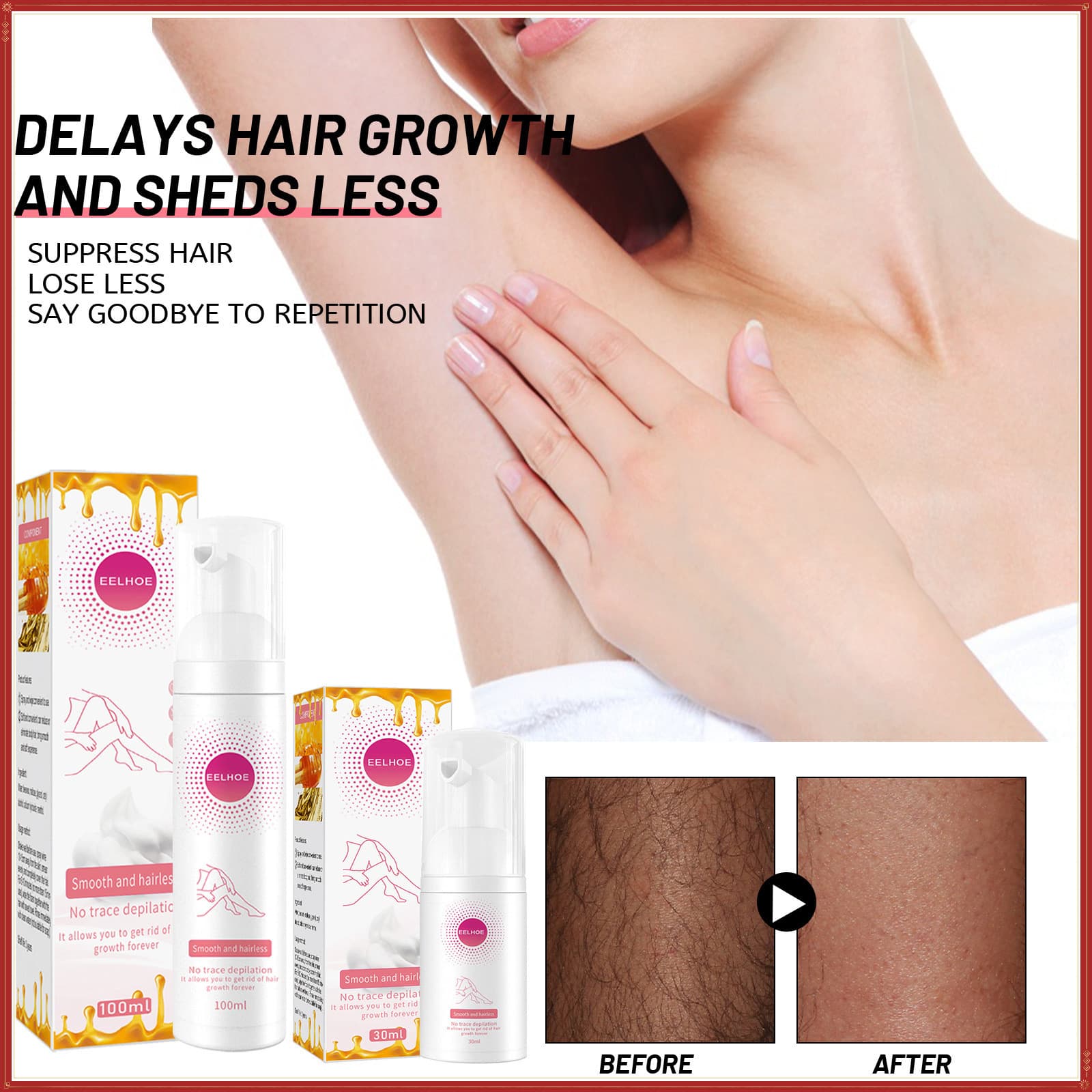 EELHOE Honey Mousse Hair Removal Spray Gentle Skin-Friendly Non-Irritating Underarm/Leg Hair Moisturizing Nourishing Foam