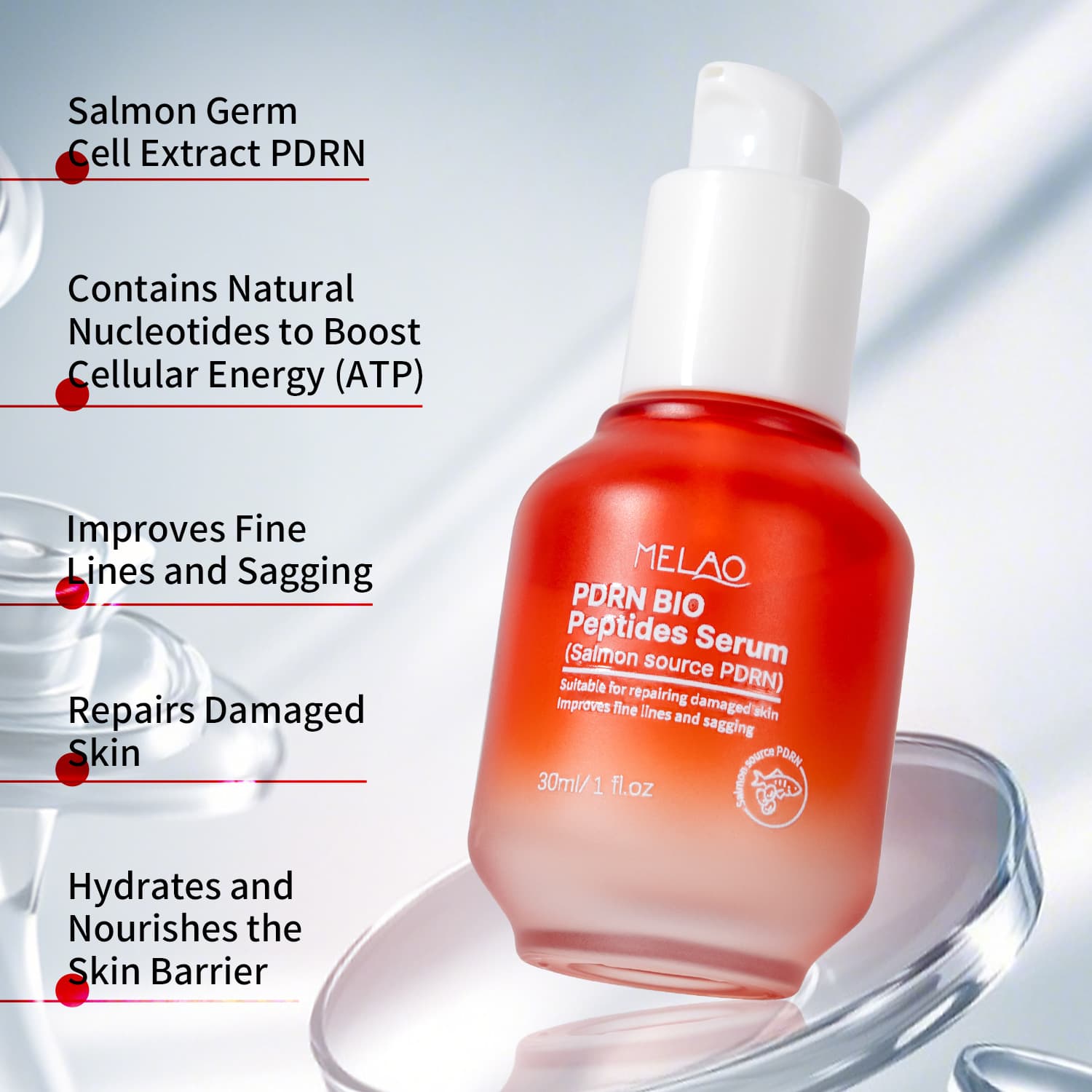 Cross-border Exclusive Salmon Essence for Women's Facial Care, Hydrating, Brightening PDRN Peptide Serum Wholesale