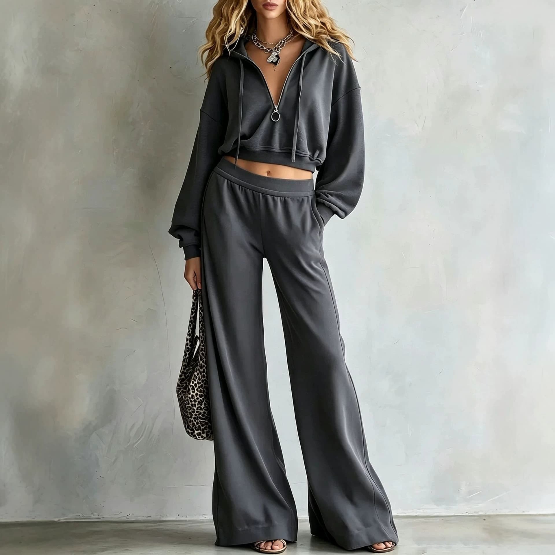 2026 Cross-border European and American Cotton Linen Lapel Long-Sleeve Shirt Set High-Waist Pleated Wide-Leg Pants Elegant Commuter In Stock