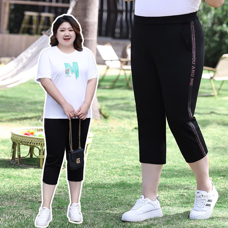 Plus-Size Women's Clothing, Stretchy Casual Pants, 2026 Summer New Arrivals for Curvy Women, 100kg High-Waisted Slimming Versatile Cropped Pants