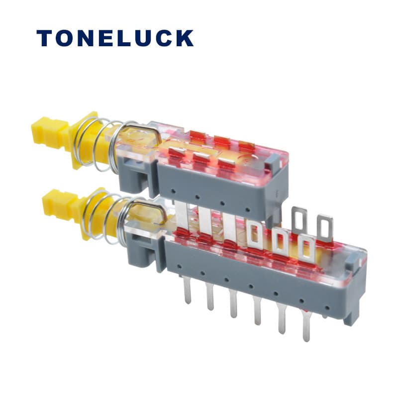 Huida Factory supplies PBN push-button switches, 0.1A/30VDC yellow handle integrated double-unit combination direct-key switches.