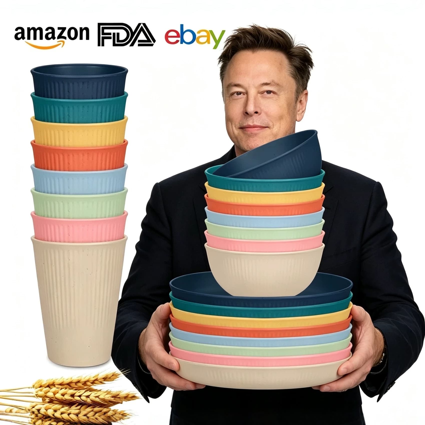 Wheat straw vertical pattern dishware set household anti-fall dinner plate water cup tableware high-value gift set wholesale