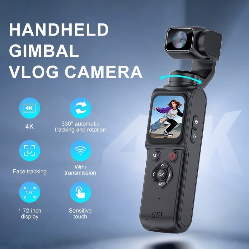 4K Touchscreen HD Gimbal with Filter, Beauty Mode, Face Tracking, Motion Camera, Electric Rotation, Portable Pocket Camera