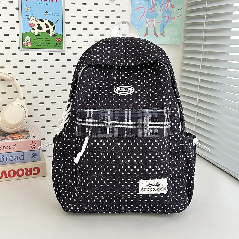 Fresh Sweet Cute Japanese School Style Polka Dot Backpack Junior High School Student Casual Lightweight Large Capacity Backpack