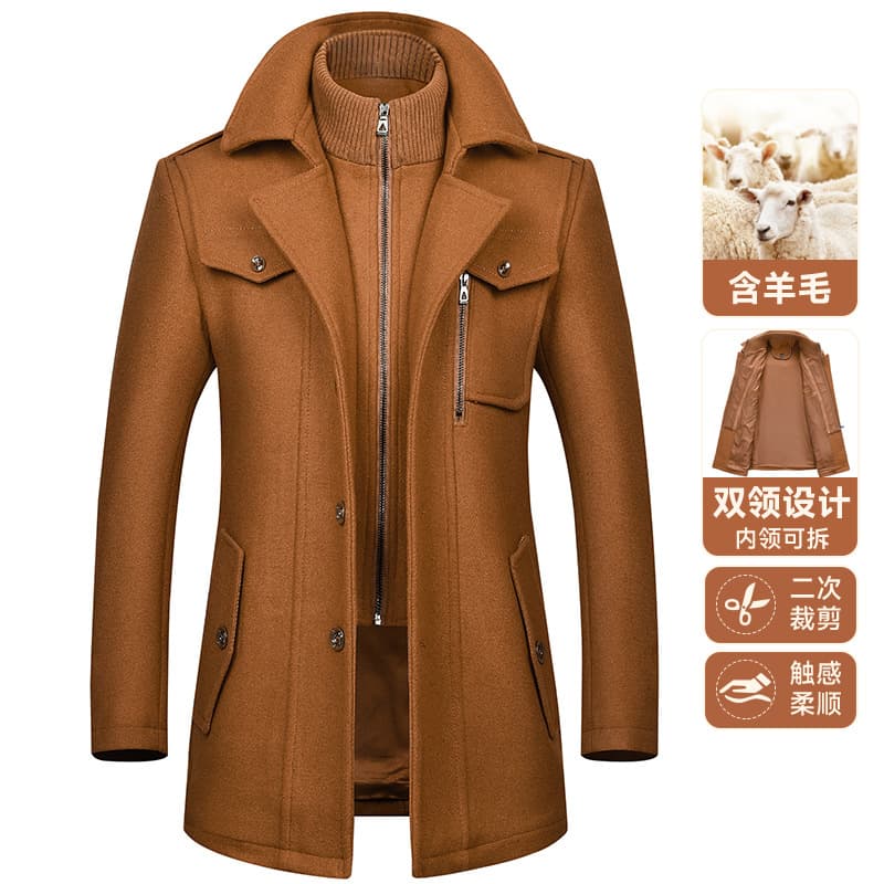 Wholesale autumn and winter men's wool coats, fashionable double-collar cold-resistant woolen men's outerwear, cross-border woolen coats for men.