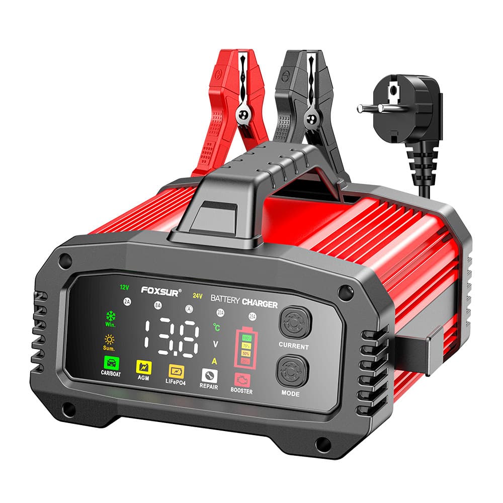 FOXSUR 25A High Power Portable 12V 24V Lead Acid LiFePO4 Car Boat Motorcycle Charger