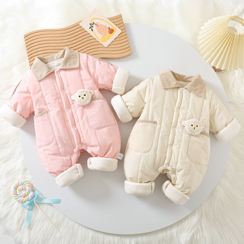 Infant Lamb Cartoon Light Cotton Bodysuit for Baby Boys and Girls Padded Romper Newborn Full Month Winter Clothes Crawling Suit