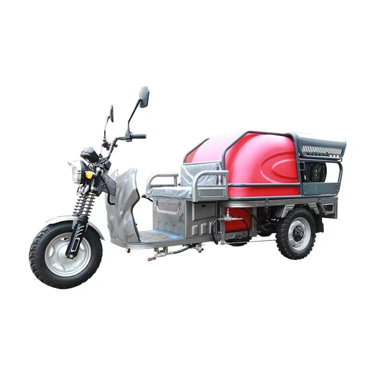 Outdoor ground cleaning, electronics and pharmaceutical workshops, post-construction pipe dredging, car maintenance, three-wheeled high-pressure cleaning vehicle.
