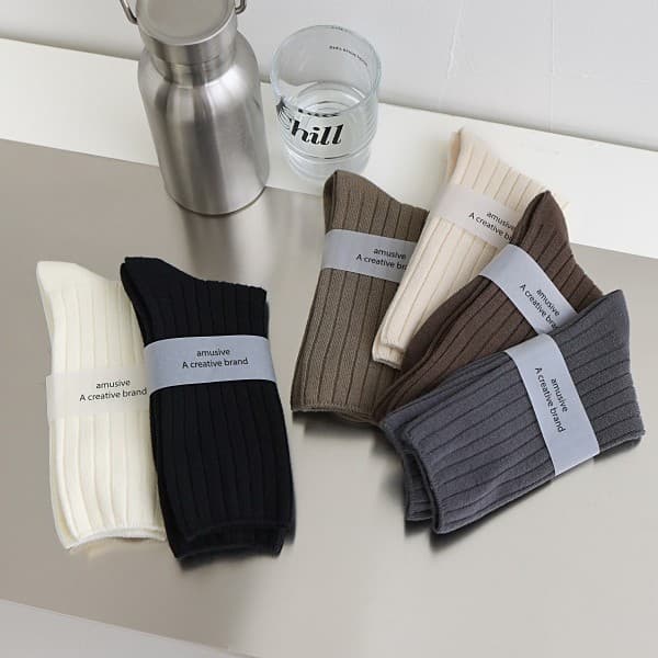 Women's Mid-Calf Pure Color Combed Cotton Breathable Socks Autumn Winter Double Needle Knitted Japanese Style Versatile Socks