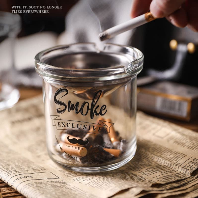 Car Funnel Glass Ashtray Wholesale Anti-Fly Ash Household Creative Large Bar Office Ashtray with Lid