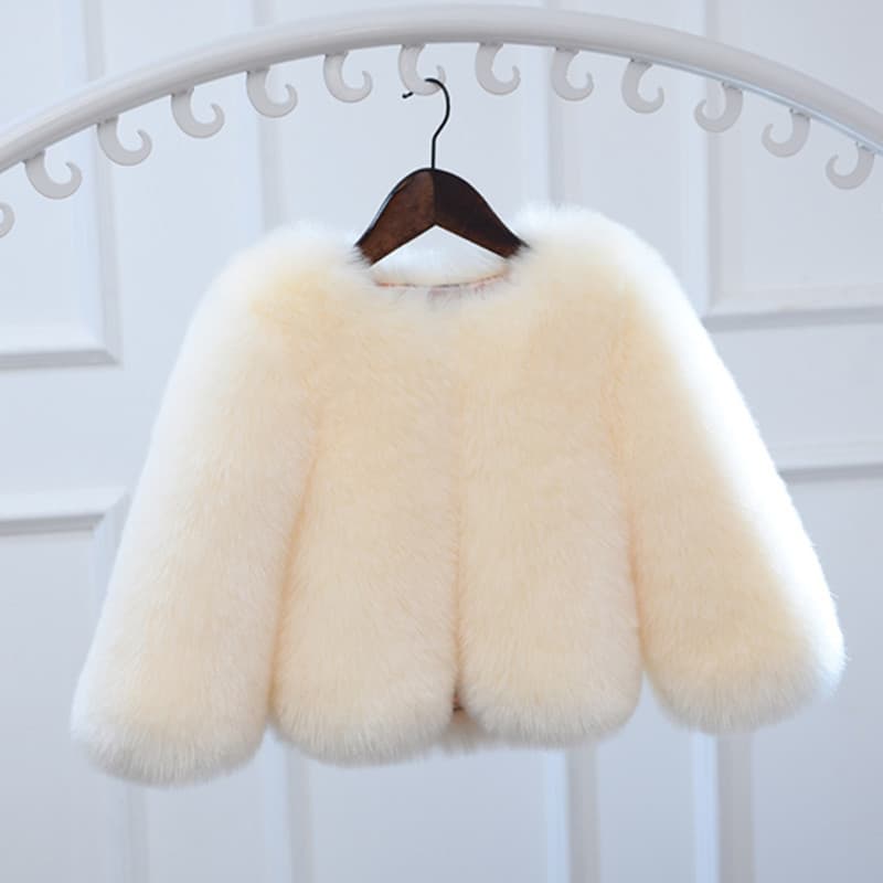 Children's Cotton-Padded Winter Jacket for Boys and Girls, 12 Months to 14 Years, Faux Fox Fur Solid Color Genuine Fur Top