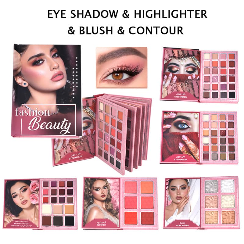 78-Color Makeup Set, Convenient and Practical Multi-Color Eyeshadow Palette, Lip Gloss, Contour, and Highlighter All-in-One Makeup Set Book