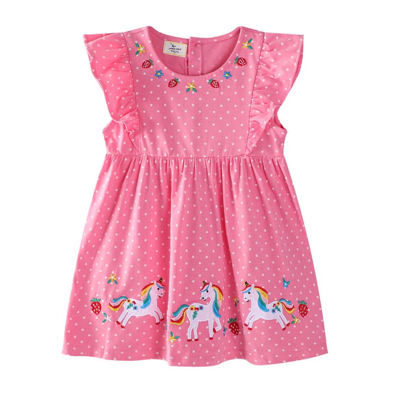 European and American Summer New Children's Dress Knitted Embroidered Cat Sports Day Princess Dress Short Sleeve