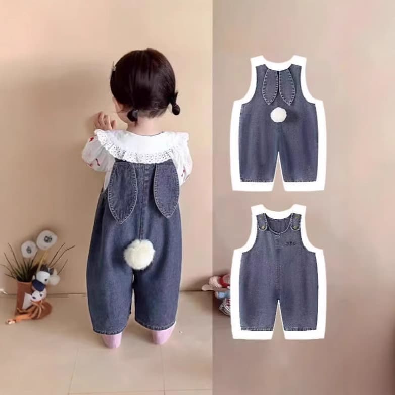 2024 Children's Ins Korean Style Spring/Autumn Jumpsuit Kids Denim Short Overalls High-Waist Design Hot Sale