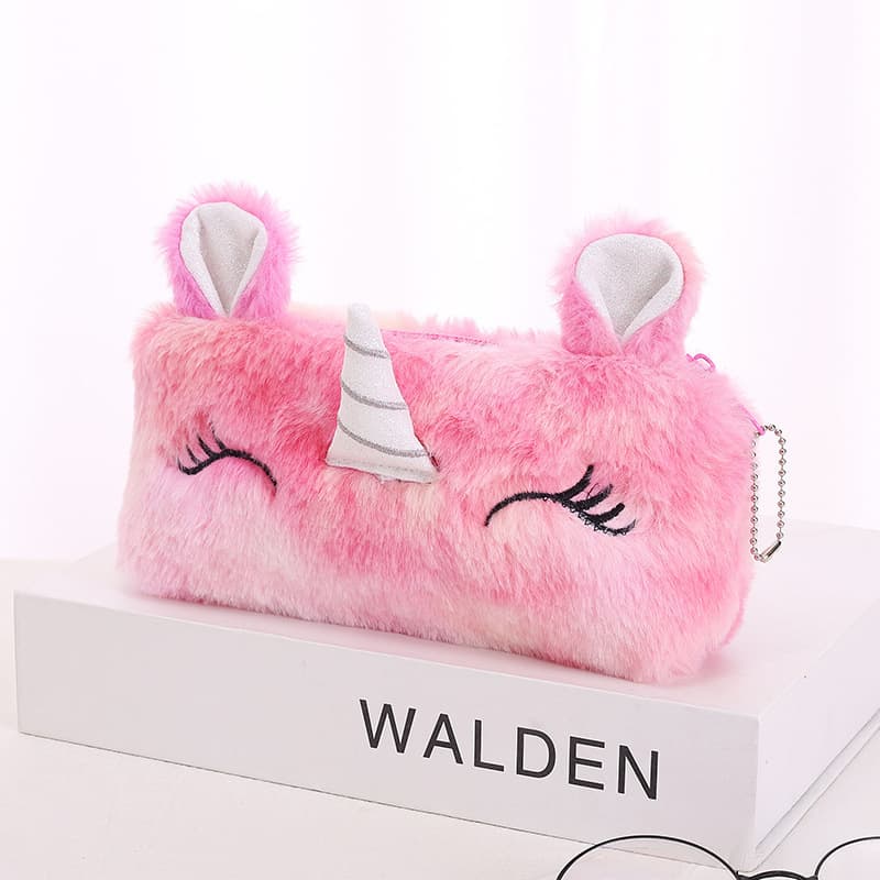 Cross-border Colorful Unicorn Pencil Case Large Capacity Plush Pen Bag School Supplies Organizer Cosmetic Bag