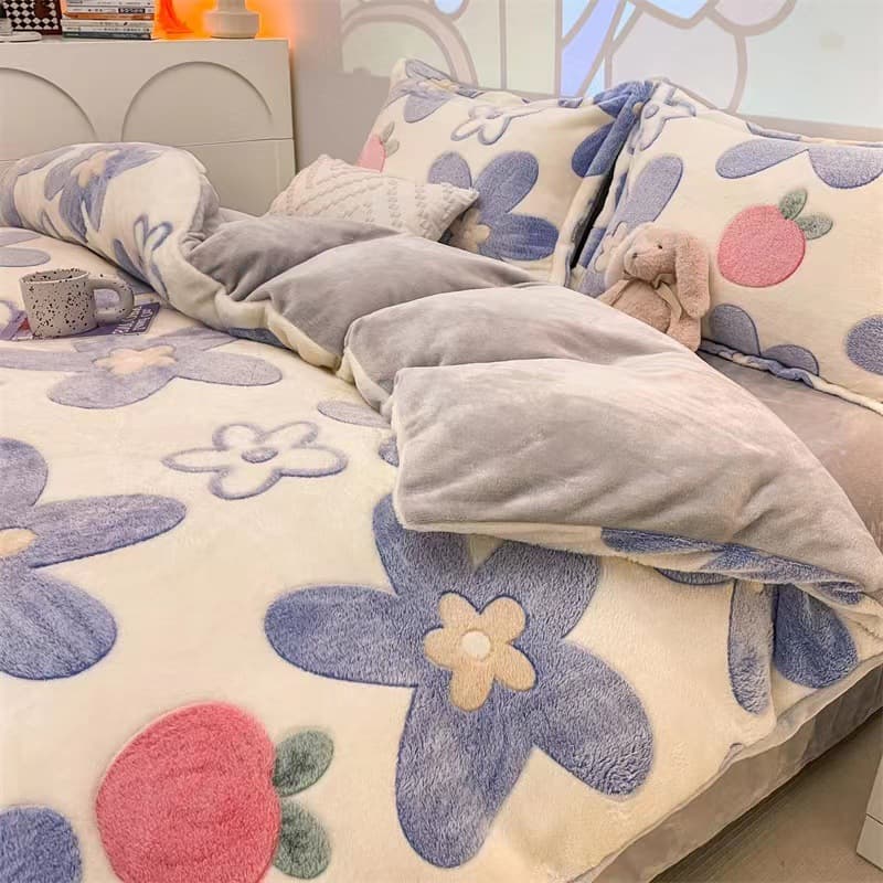 Winter Flannel Coral Fleece Duvet Cover Single Piece, Thickened Double-Sided Fleece, Winter Flannel Milk Fleece Single Person Plush Duvet Cover