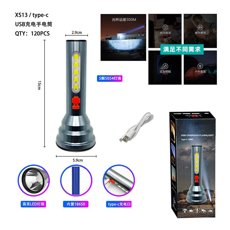 Amazon High Brightness Long Range Flashlight USB Rechargeable Built-in 18650 Super Bright P40 Handheld LED Flashlight Cross-border