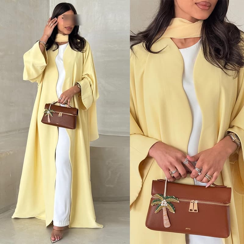 MQ262 2026 Summer Modest Women's New Casual Fashion Yellow Cardigan Long Skirt Solid Color Single Outerwear