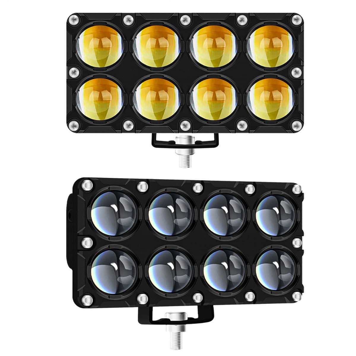 Electric Vehicle LED Motorcycle Square 10-Bead High-Brightness Lens Spotlight Modified Headlight White/Yellow Dual-Color High/Low Beam
