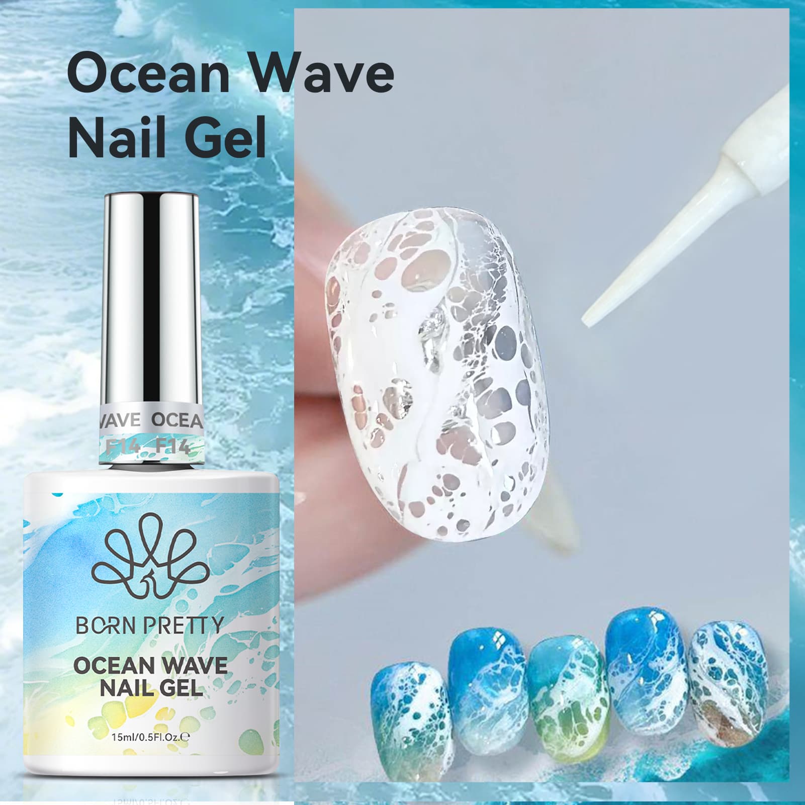 BORN PRETTY cross-border 15ml white sea wave blending glue, manicure bubble hole glue, quick blending glue