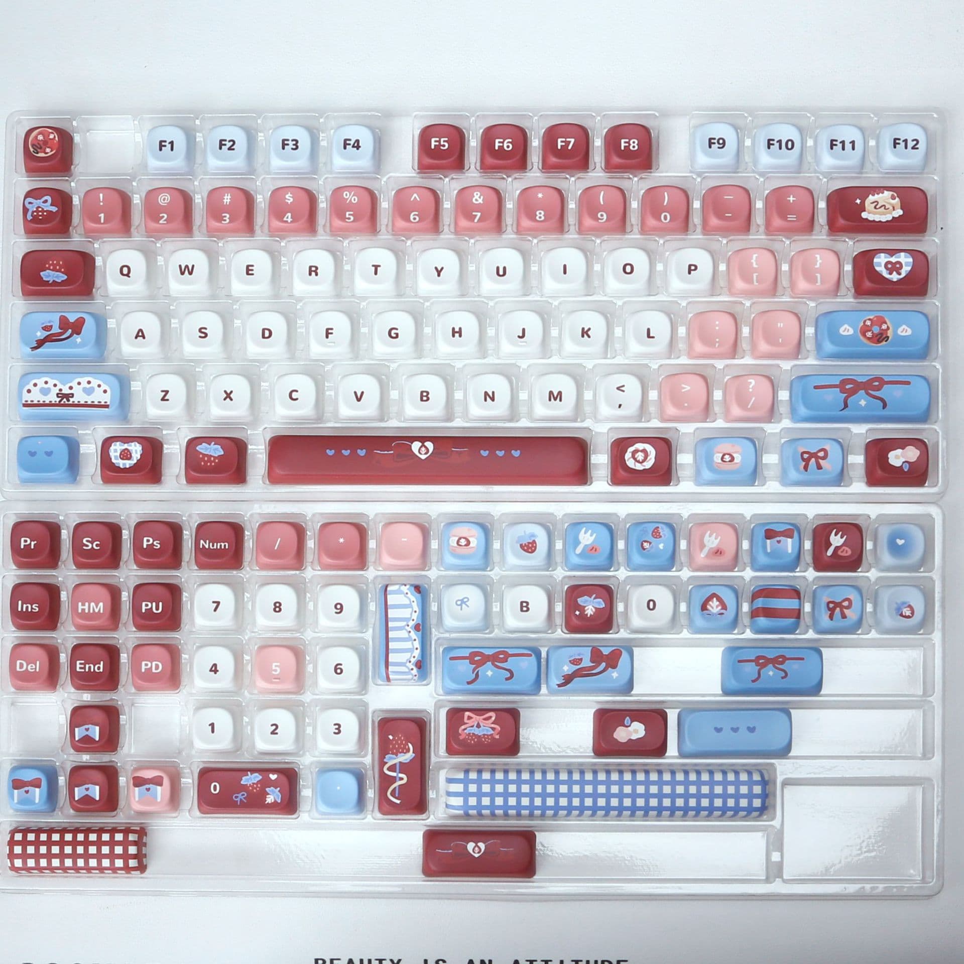 Strawberry Scent Theme Keycaps 5-Side PBT Dye-Sublimation MOA Height Cute Round Keycaps Compatible with Mechanical Keyboard